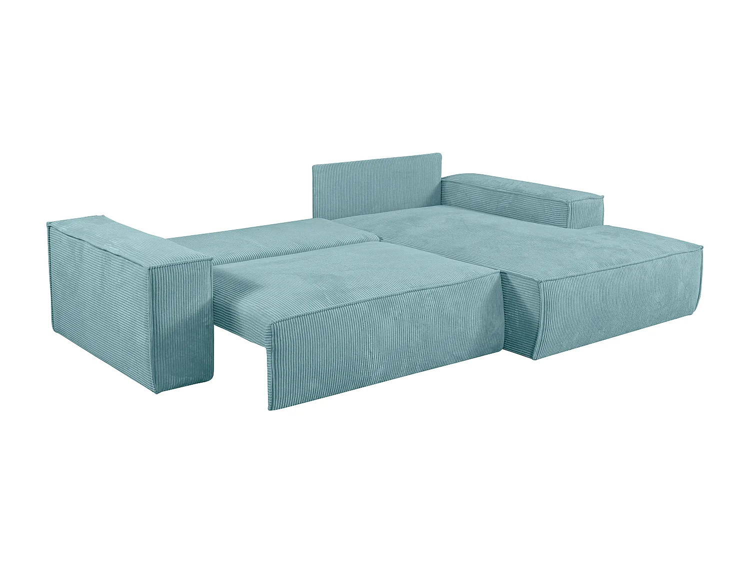 Canapé d'angle droit convertible en velours côtelé bleu turquoise AMELIA