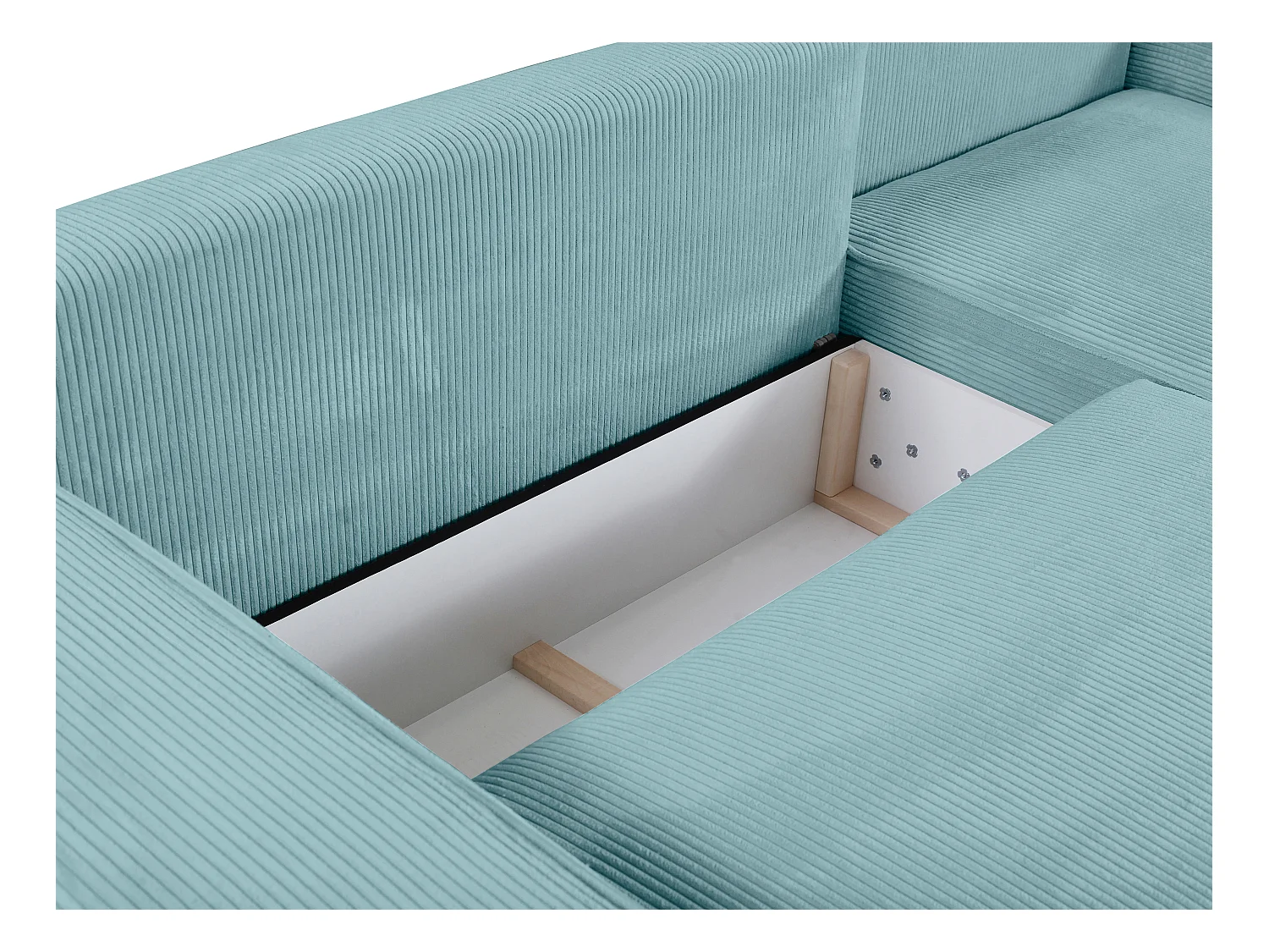 Hoekslaapbank AMELIA van PASCAL MORABITO - Ribfluweel - Turquoise - Hoek rechts
