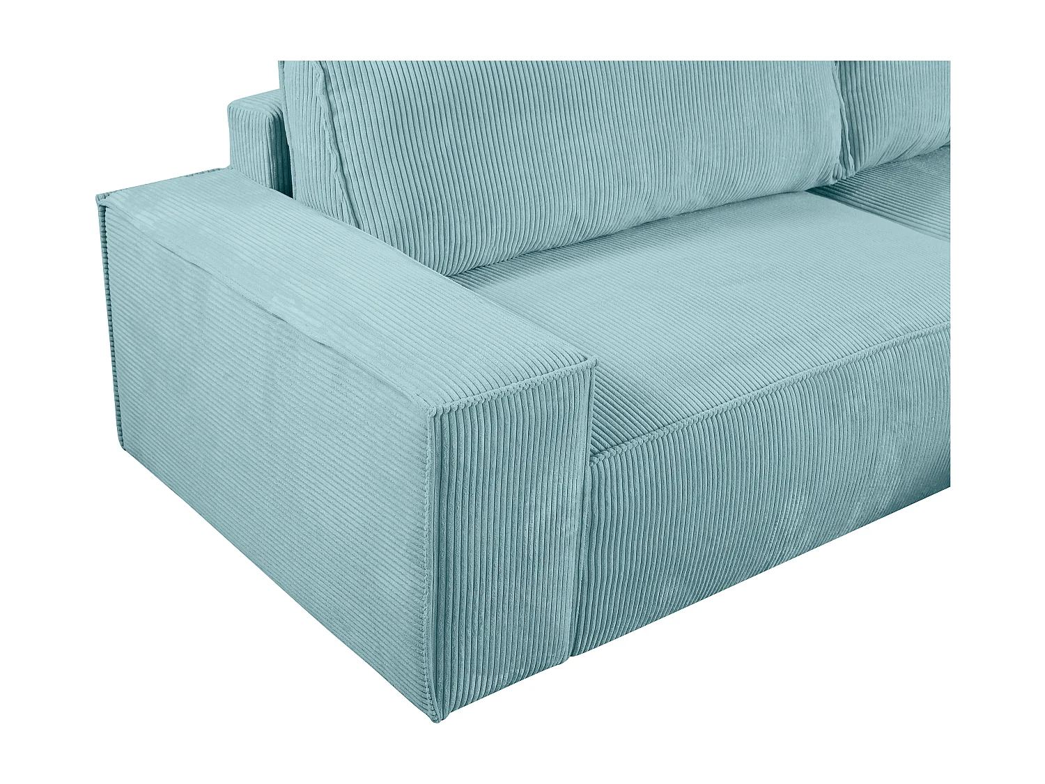 Canapé d'angle droit convertible en velours côtelé bleu turquoise AMELIA