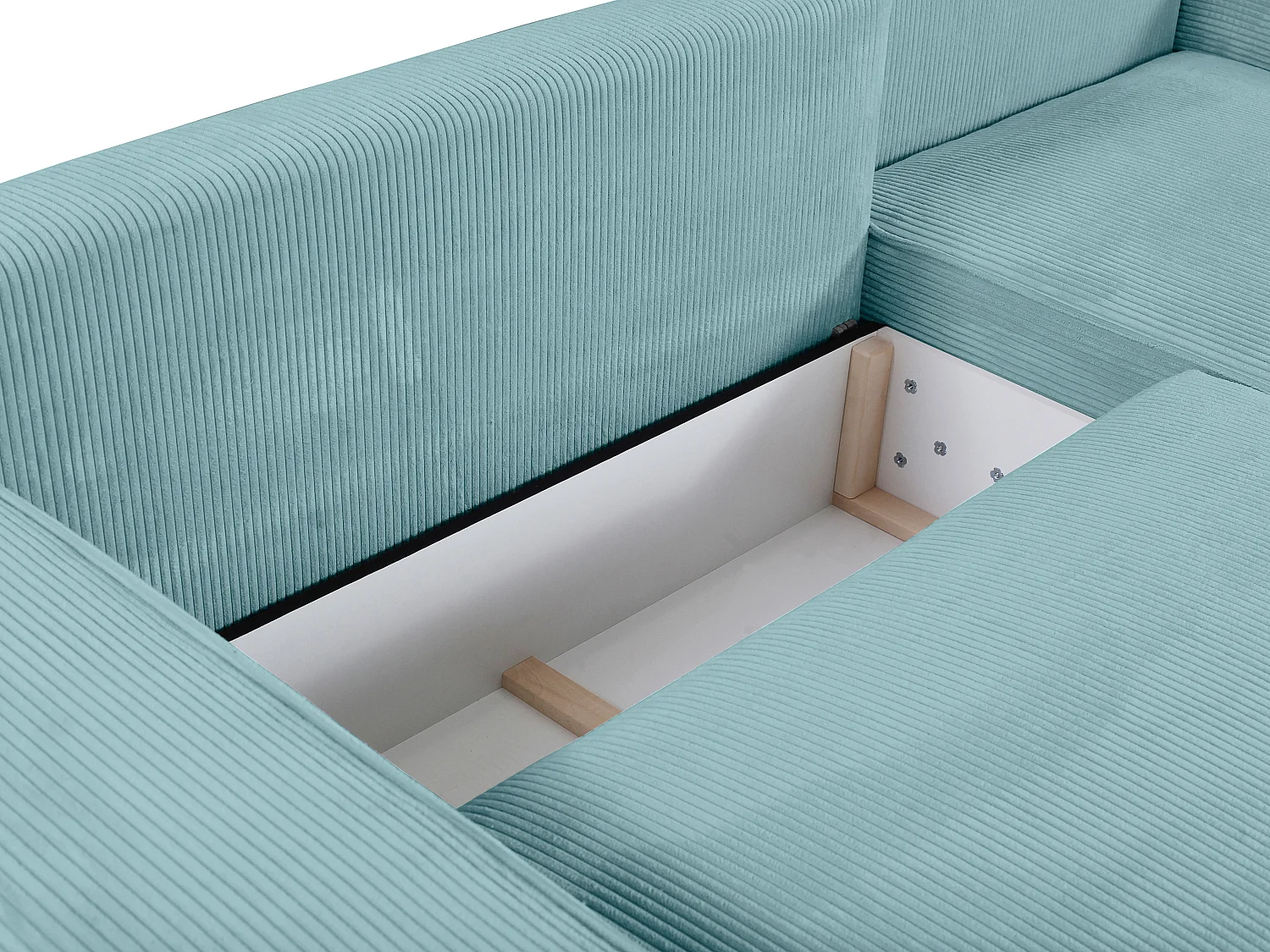 Canapé d'angle droit convertible en velours côtelé bleu turquoise AMELIA