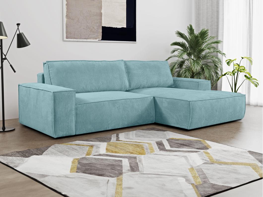 Hoekslaapbank AMELIA van PASCAL MORABITO - Ribfluweel - Turquoise - Hoek rechts