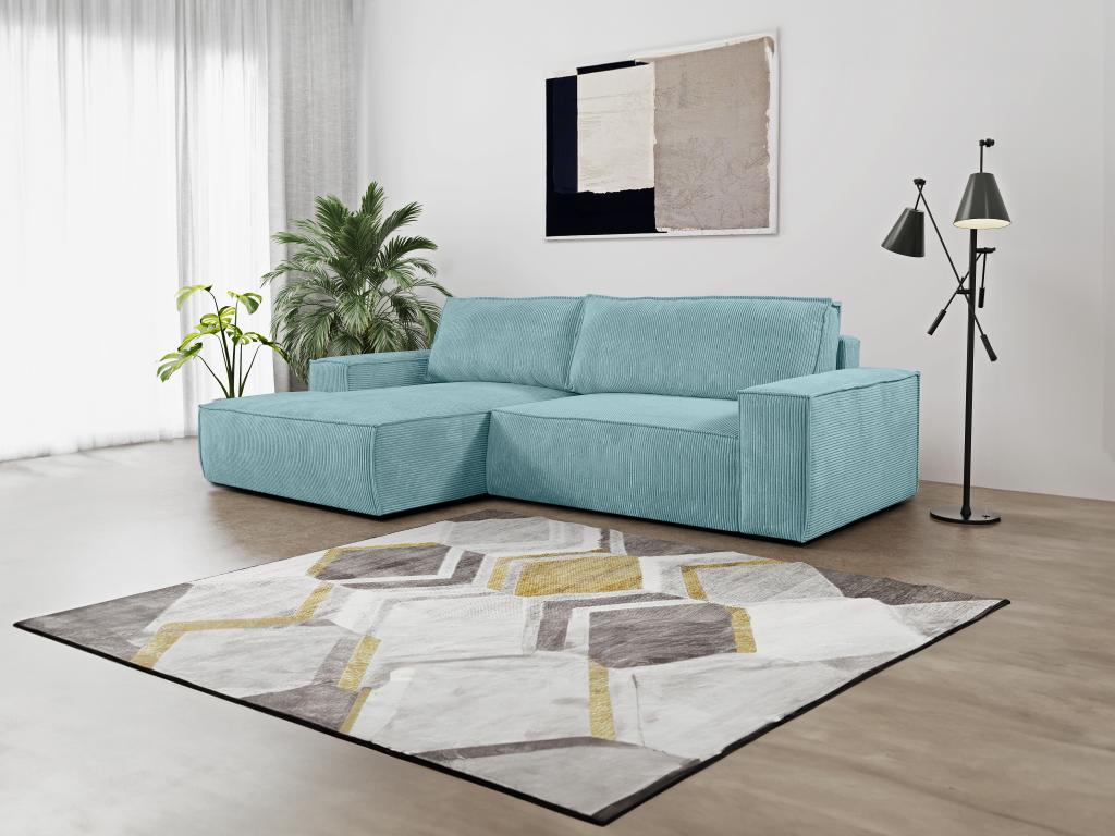 Ecksofa mit Schlaffunktion - Ecke Links - Cord - Türkisblau - AMELIA günstig online kaufen