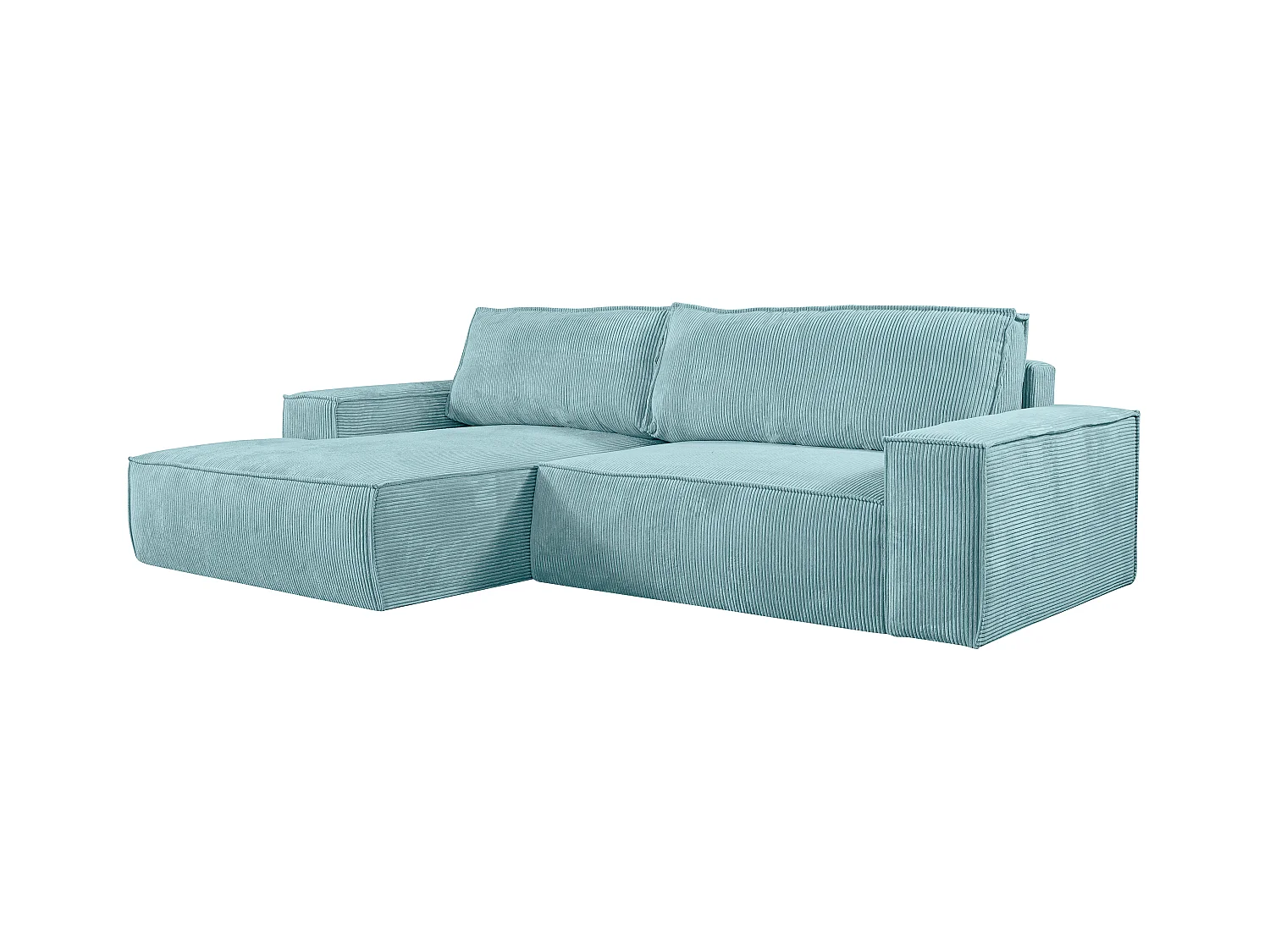 Canapé d'angle gauche convertible en velours côtelé bleu turquoise AMELIA