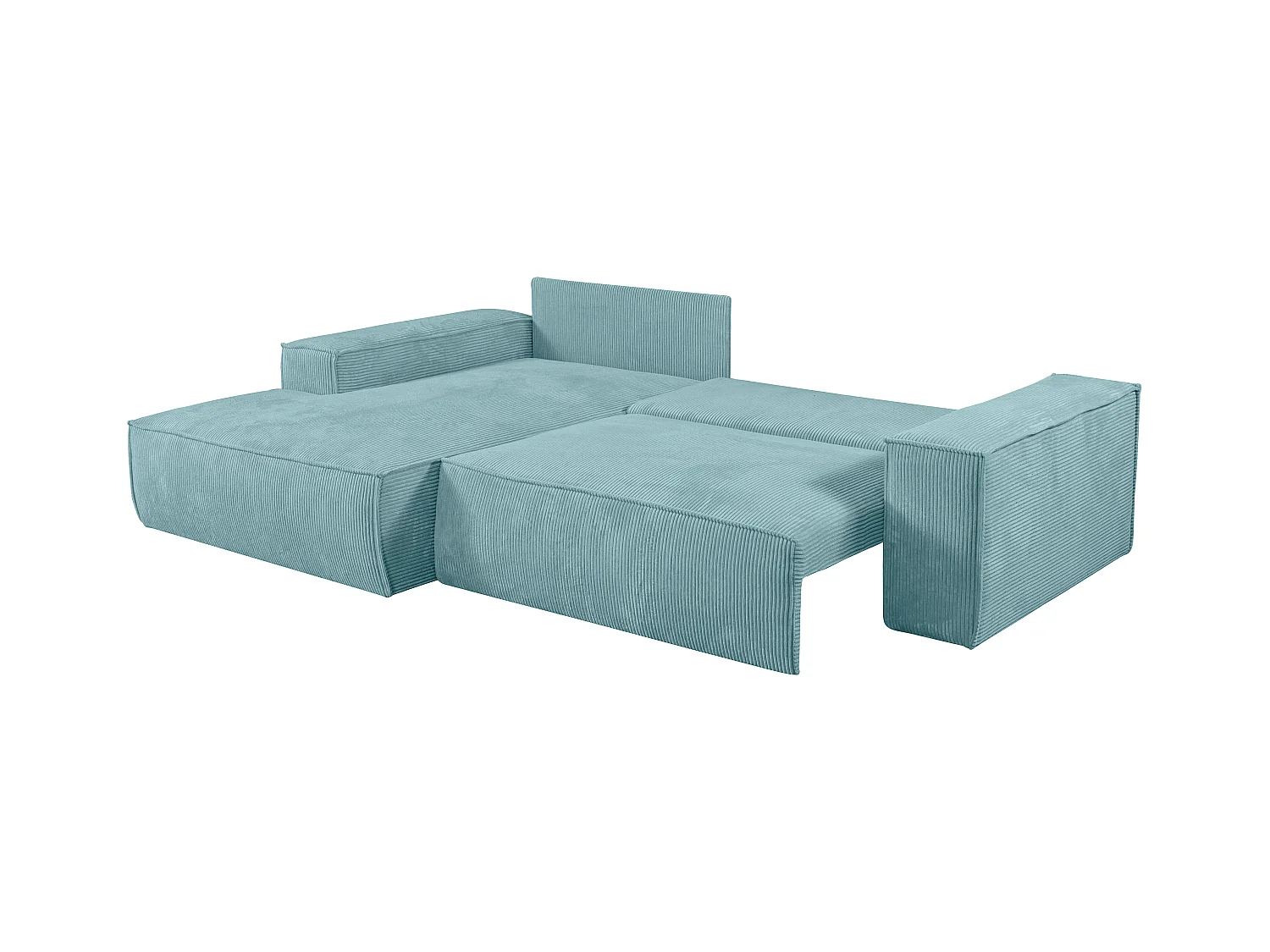 Canapé d'angle gauche convertible en velours côtelé bleu turquoise AMELIA