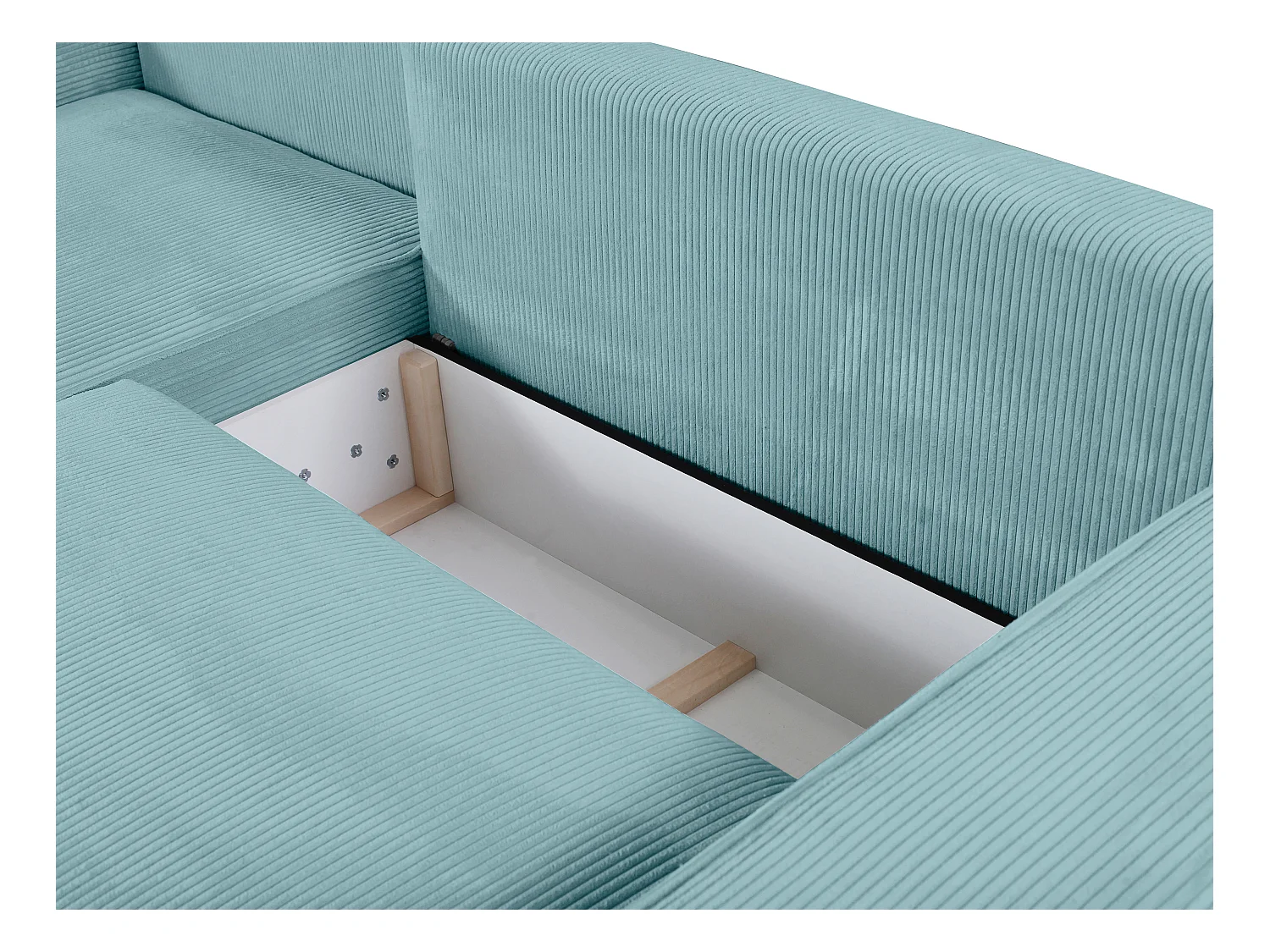 Canapé d'angle gauche convertible en velours côtelé bleu turquoise AMELIA