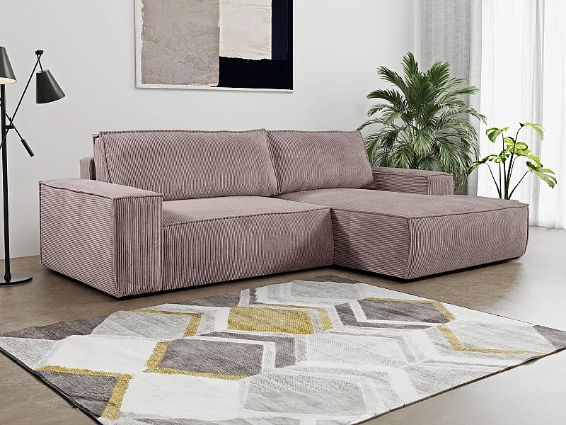 Kanapa narożna rozkładana z jasnofioletowego sztruksu AMELIA PASCAL MORABITO - Narożnik prawostronny