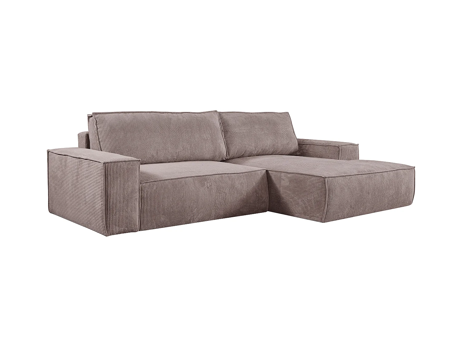 Canapé d'angle droit convertible en velours côtelé mauve AMELIA