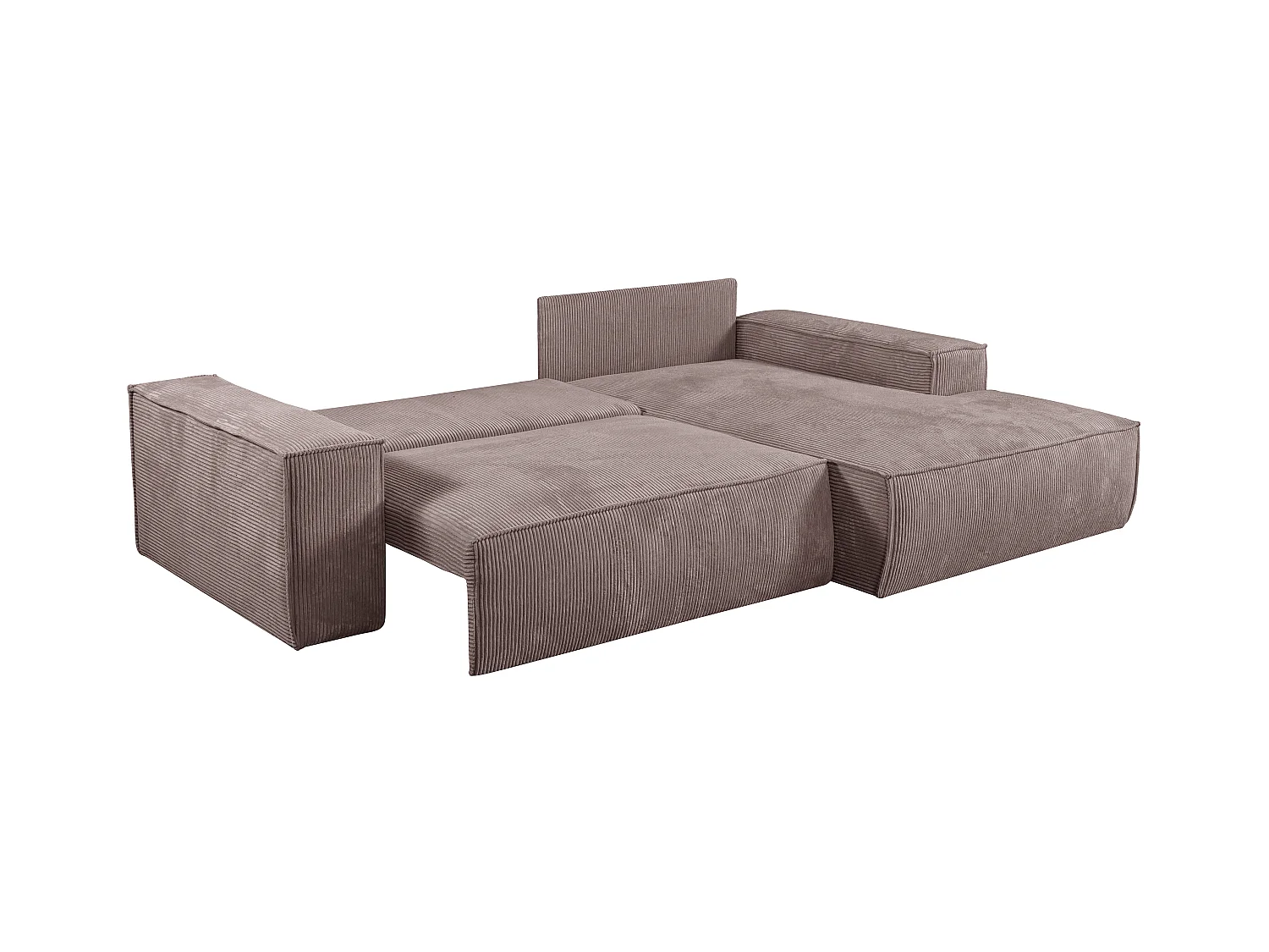 Canapé d'angle droit convertible en velours côtelé mauve AMELIA