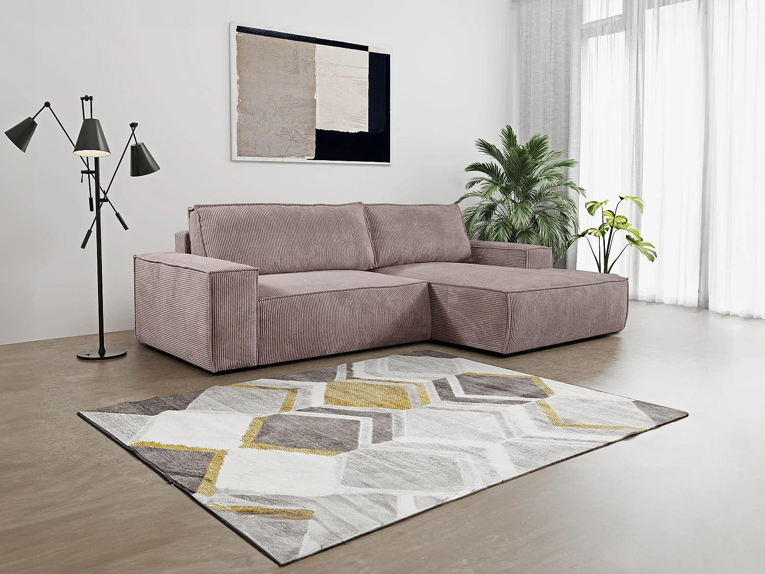 Ecksofa mit Schlaffunktion - Ecke Rechts - Cord - Malve - AMELIA