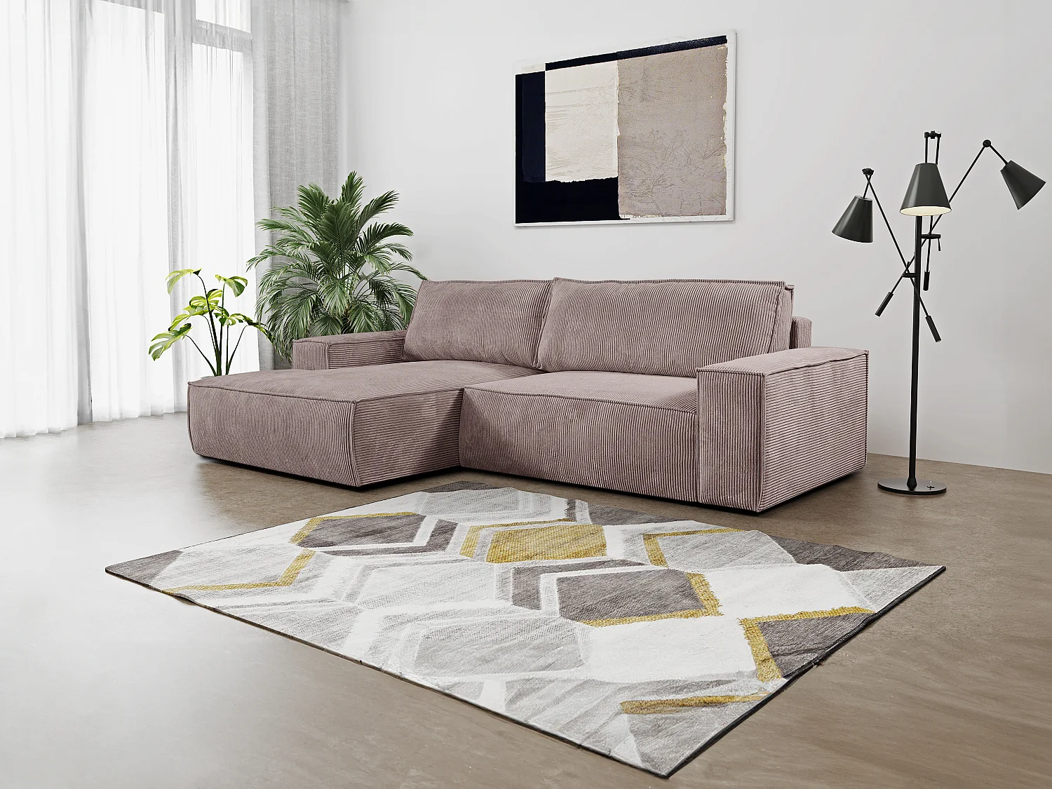Ecksofa mit Schlaffunktion - Ecke Links - Cord - Malve - AMELIA