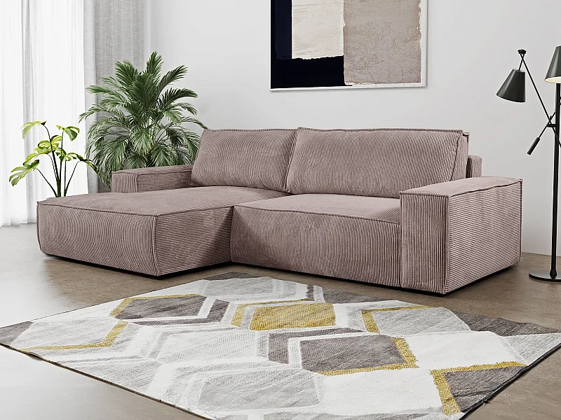 Vänstervänd bäddsoffa i ljuslila manchestervelour AMELIA