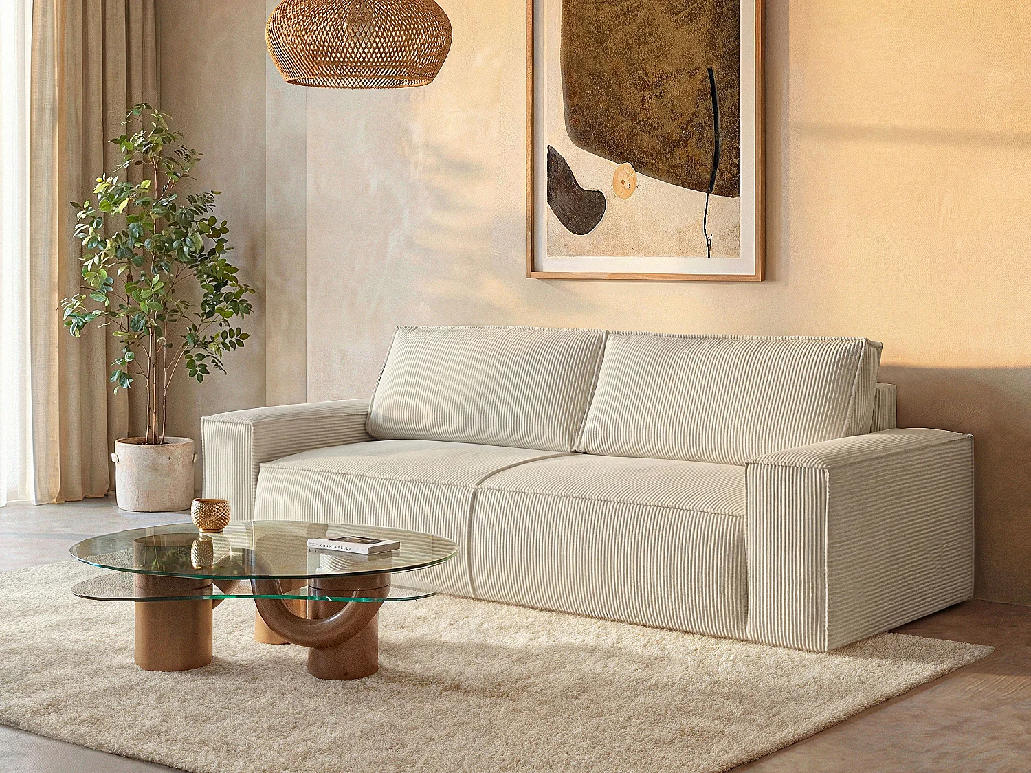 Schlafsofa 4-Sitzer - Cord - Beige - AMELIA
