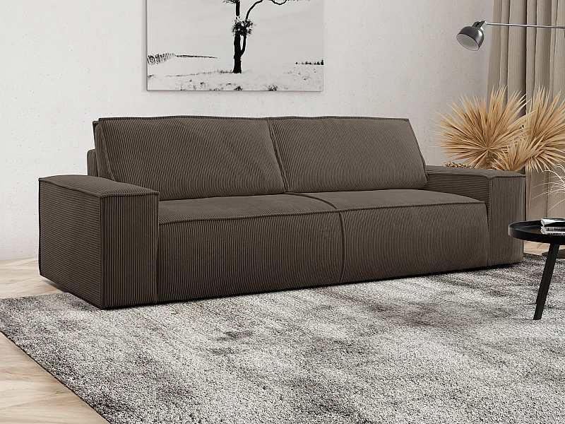 Sofá de 4 lugares convertível em veludo canelado cor castanho - AMELIA de PASCAL MORABITO