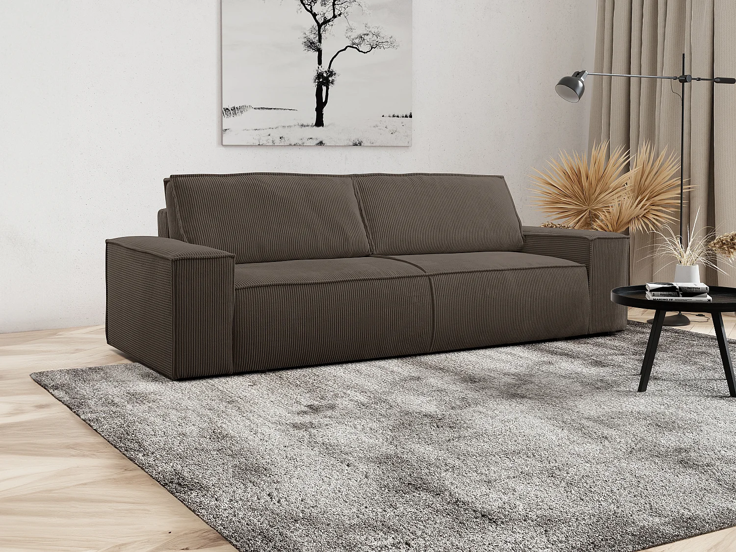 Schlafsofa 4-Sitzer - Cord - Braun - AMELIA