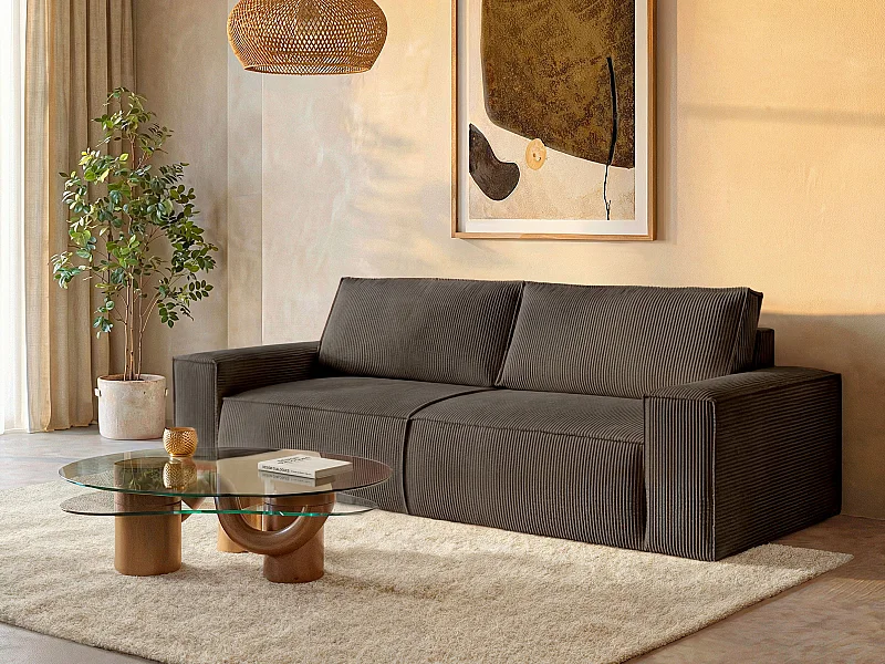 Schlafsofa 4-Sitzer - Cord - Braun - AMELIA