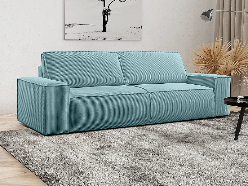 Divano letto 4 posti in Velluto a coste Azzurro turchese - AMELIA di PASCAL MORABITO