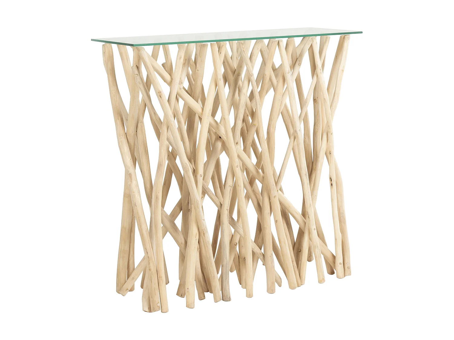 Konsolbord av härdat glas och teak - Färg: Naturlig - GAYANA