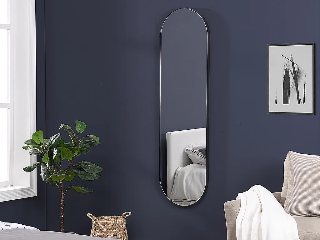 Miroir mural ovale en métal - L. 40 x H. 140 cm - Noir - ONIKAL