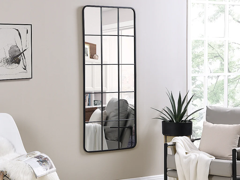 Miroir fenêtre industriel en métal - L. 60 x H. 140 cm - Noir - SCIARA