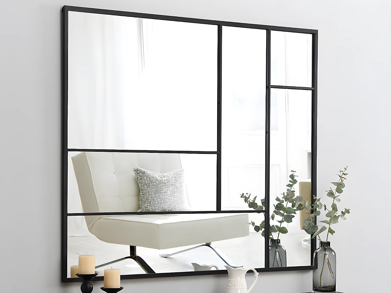 Miroir industriel déstructuré en métal - L. 150 x H. 130 cm - Noir - MALDONIA