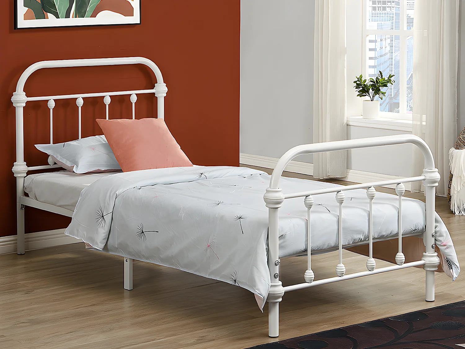 Cama de 90 x 200 cm em metal cor branco + Colchão - PADMA