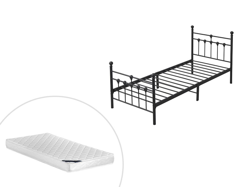 Bett BETHY - 90 x 200 cm - Metall - Schwarz + Matratze