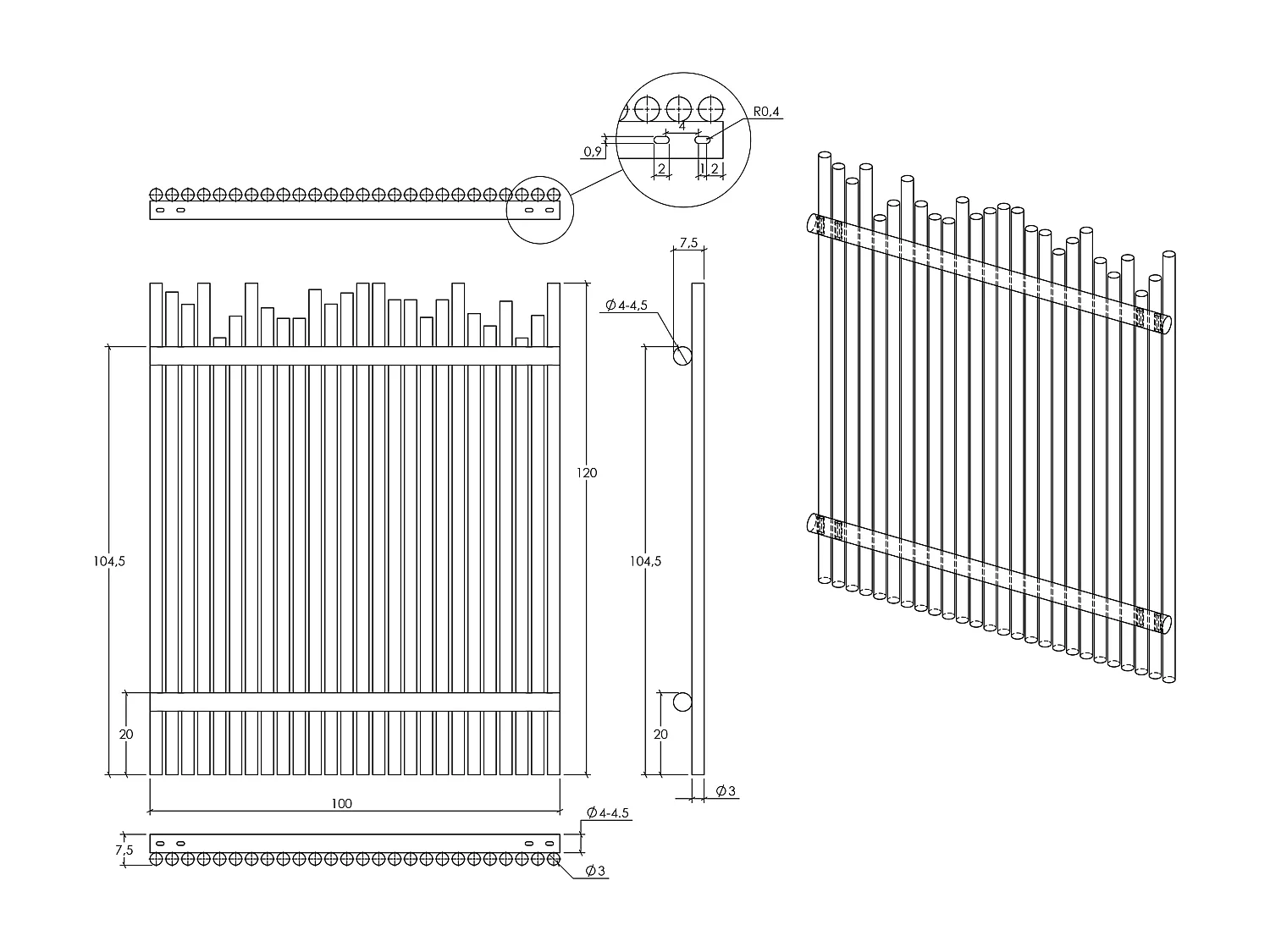 Teakhouten schutting - B100 x H120 cm licht naturel - EDANA