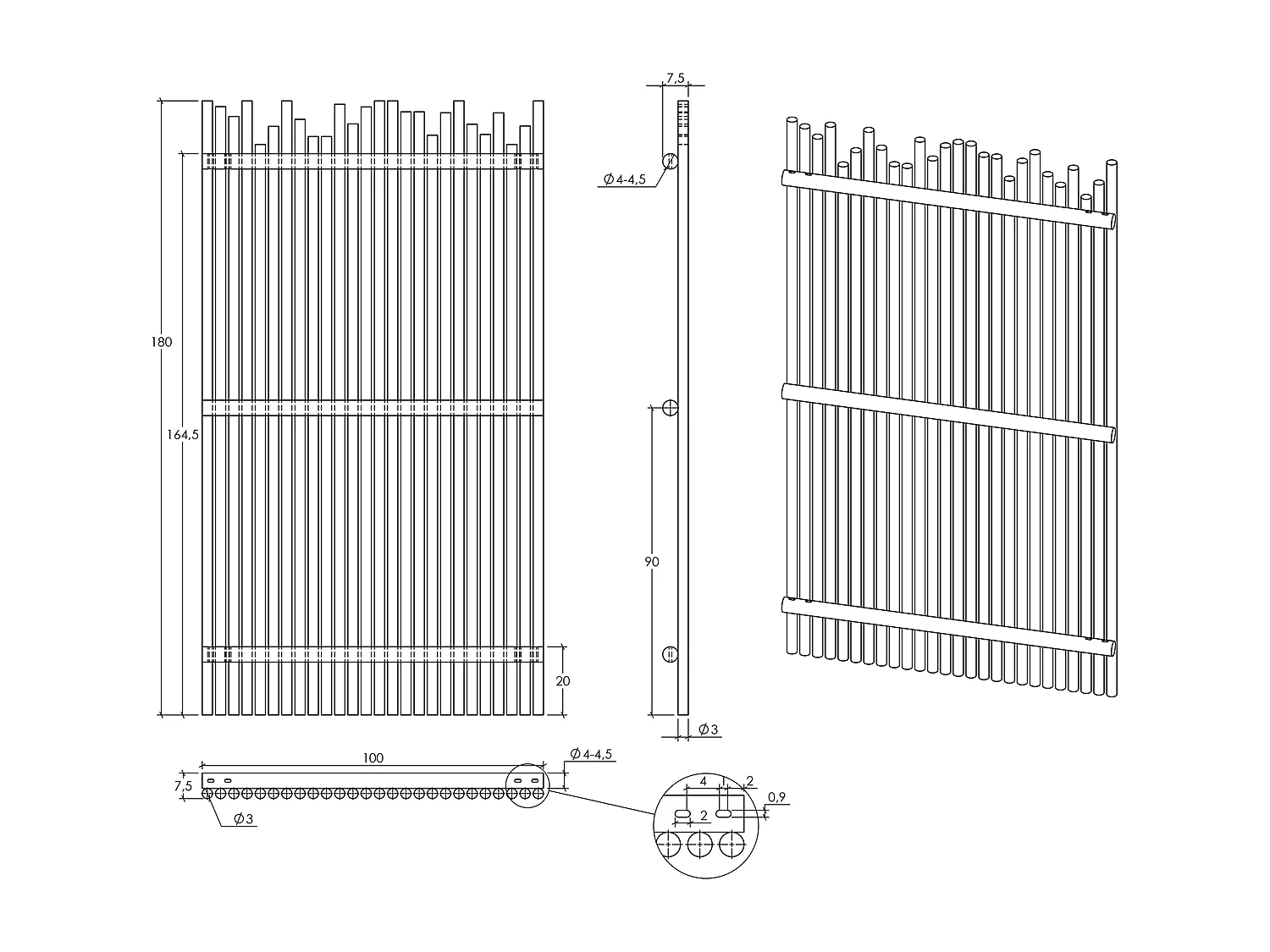 Clôture en bois de teck - L100 x H180 cm coloris naturel clair  - EDANA