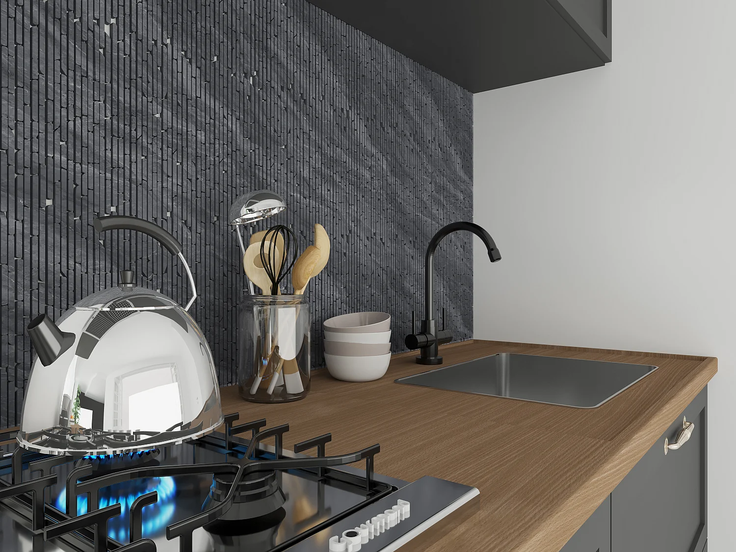 Mosaikfliesen - 1 Pack: 1 m² - Marmor - Anthrazit - MOYALI