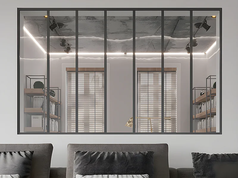 Glazen binnenraam van aluminium met poedercoating - 210 x 130 cm - Zwart - BAYVIEW