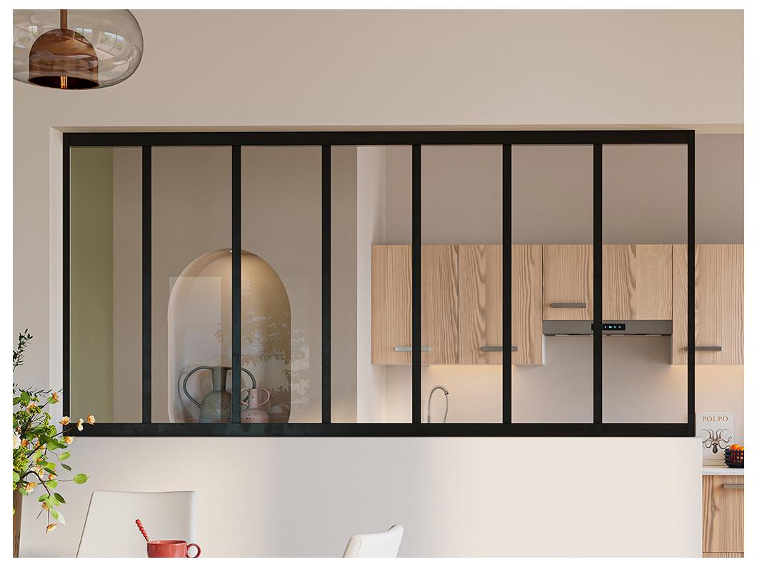 Glazen binnenraam van aluminium met poedercoating - 210 x 105 cm - Zwart - BAYVIEW