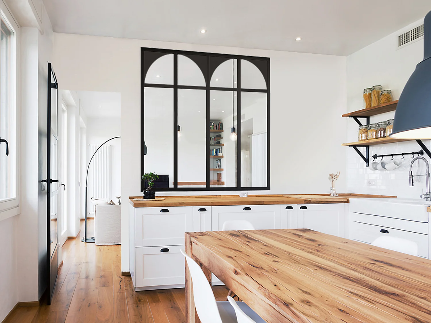 Glazen binnenraam in aluminium met poedercoating - 120 x 130 cm - Zwart - ARCADEA