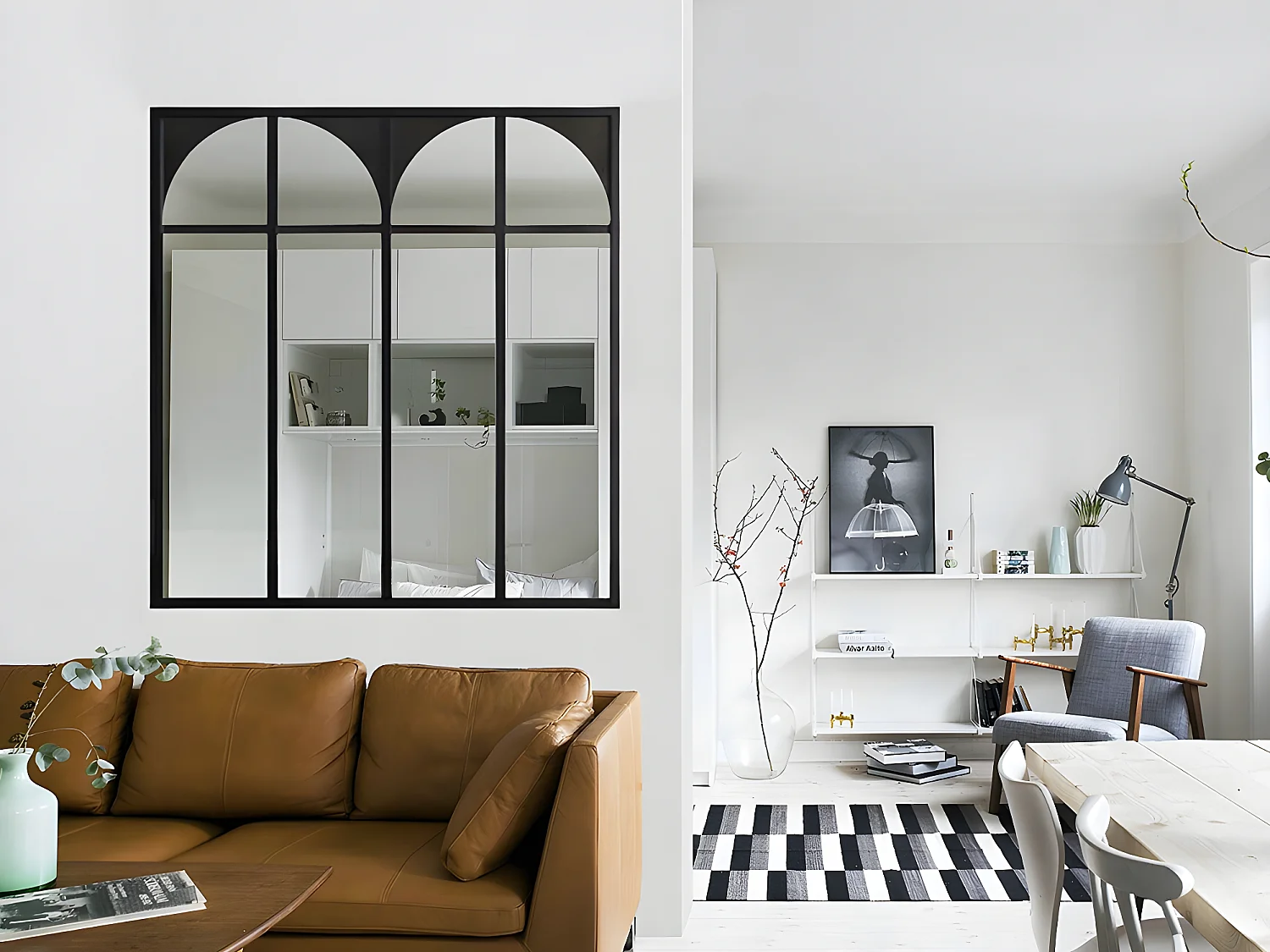 Glazen binnenraam in aluminium met poedercoating - 120 x 130 cm - Zwart - ARCADEA