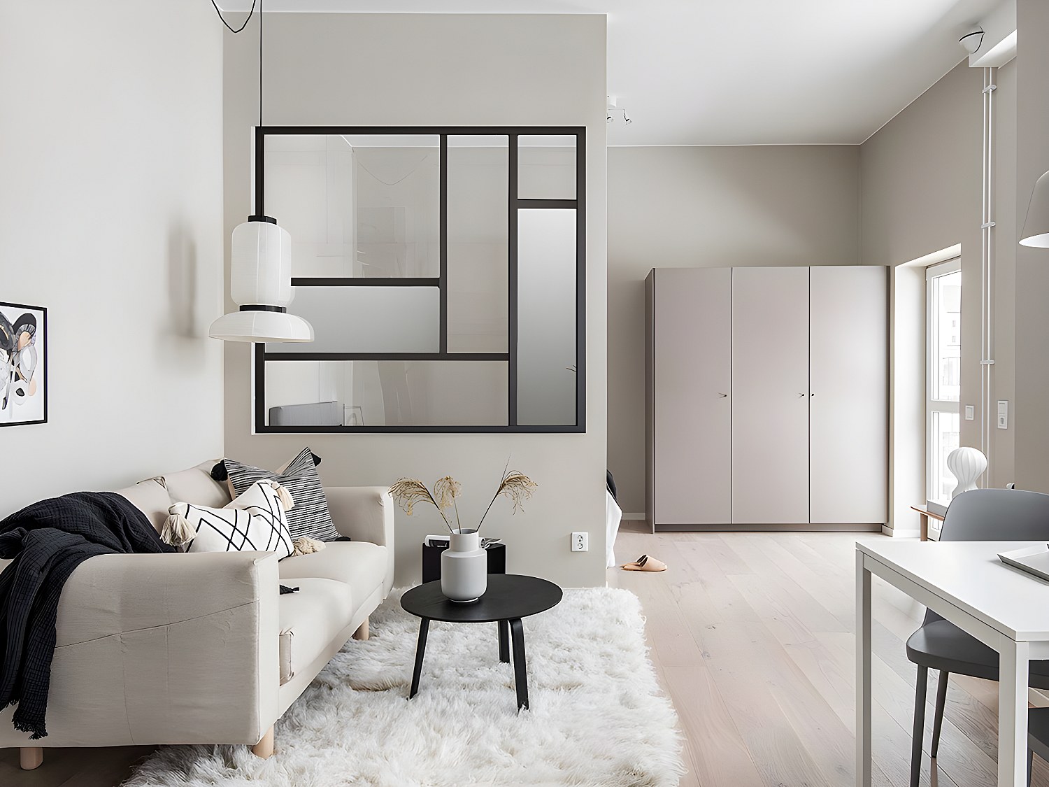 Vente-unique Pulverbeschichtete Aluminium-Trennwand Aus Glas Im Werkstattstil Mit Spiegeln, 150 X 130 Cm – Schwarz – Elexia