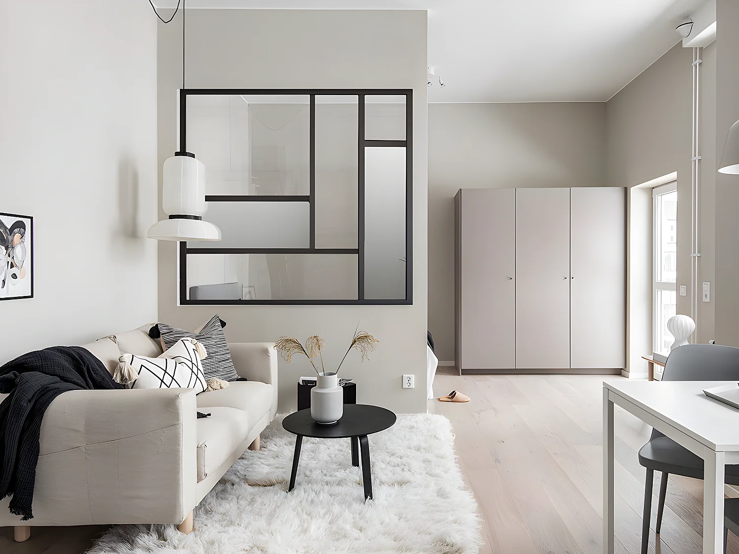 Glazen binnenraam in aluminium met poedercoating - Met spiegels - 150 x 130 cm - Zwart - ELEXIA