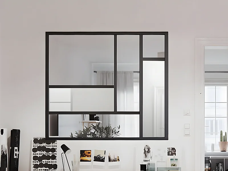 Verrière atelier en aluminium thermolaqué avec miroirs 150x130 cm - Noir - ELEXIA