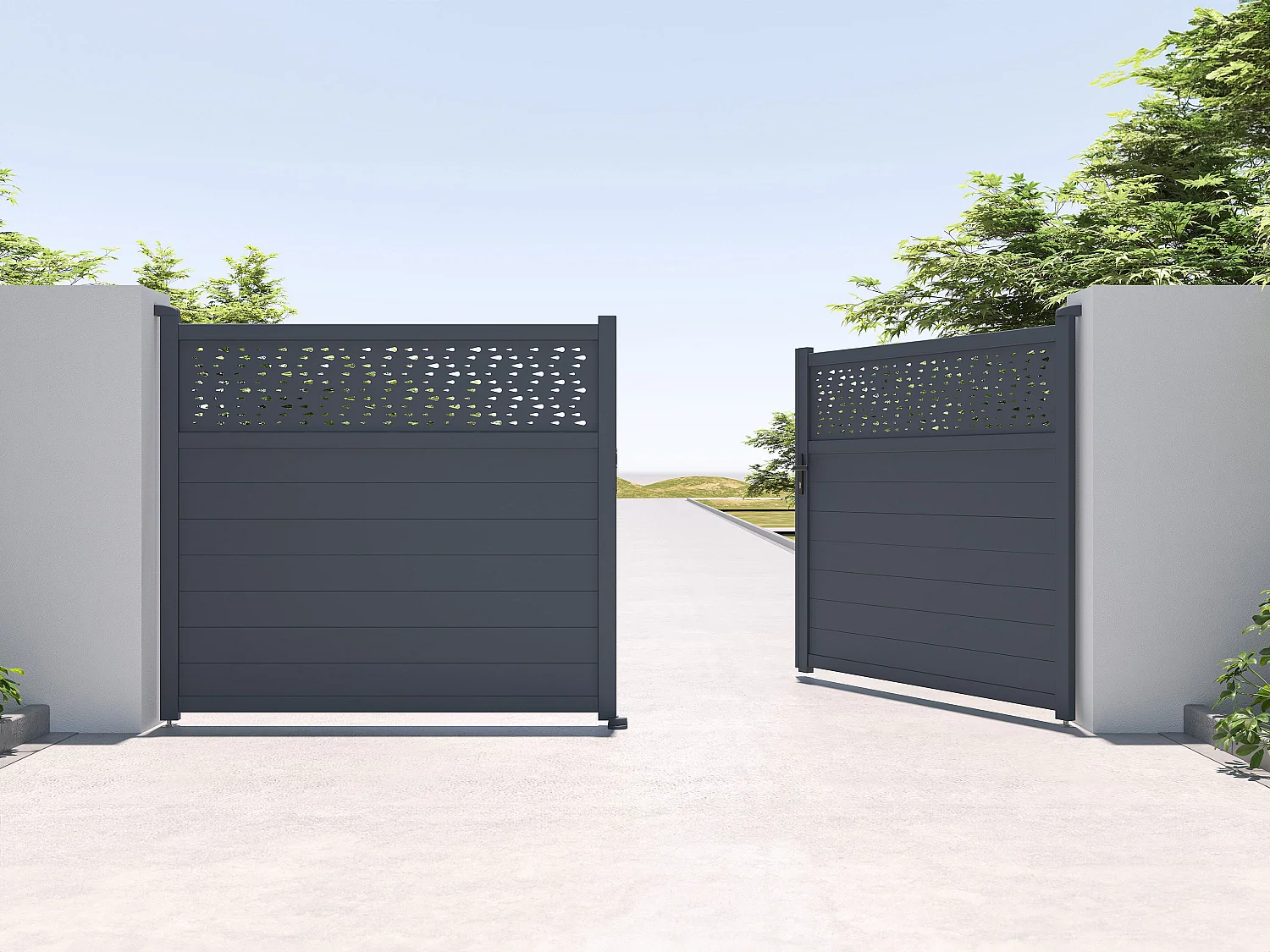 Portón aluminio Ancho 305 x Alt. 181 cm antracita BAZIO