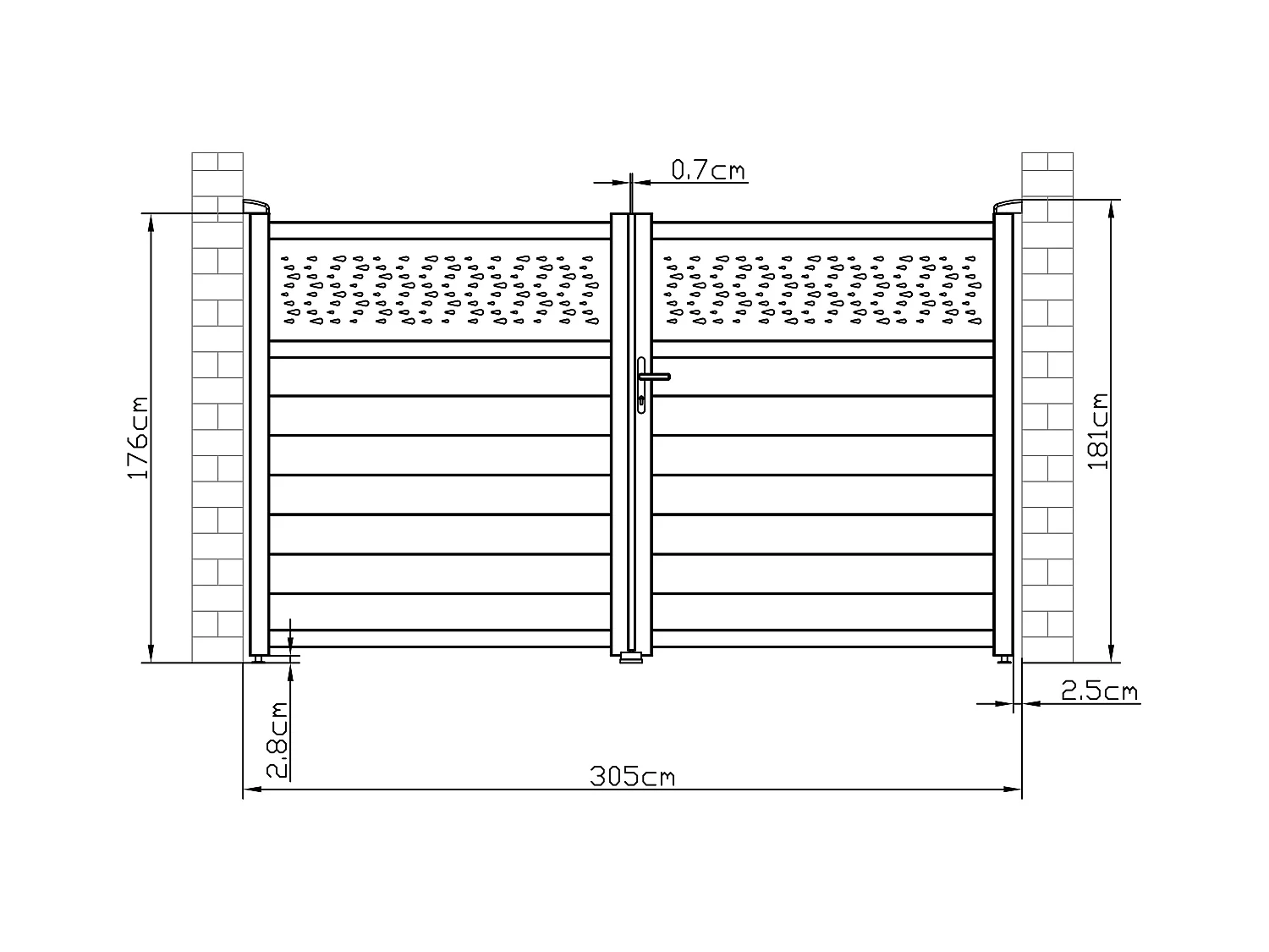 Portón aluminio Ancho 305 x Alt. 181 cm antracita BAZIO