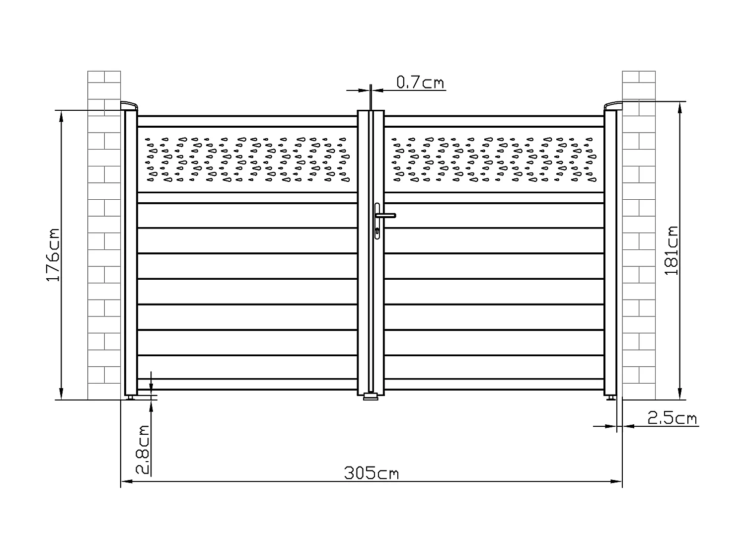 Portail battant aluminium semi plein à motifs L305 x H181 cm anthracite - BAZIO