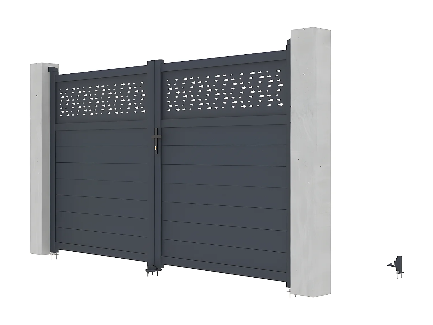 Portail battant aluminium semi plein à motifs L305 x H181 cm anthracite - BAZIO