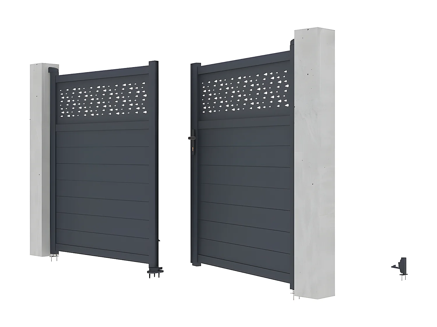 Portail battant aluminium semi plein à motifs L305 x H181 cm anthracite - BAZIO