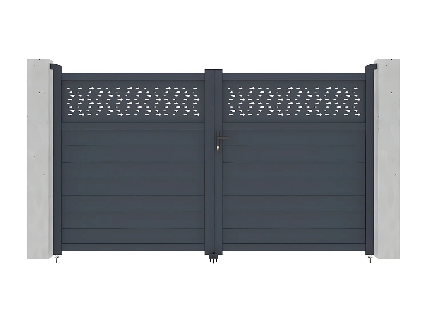 Portail battant aluminium semi plein à motifs L305 x H181 cm anthracite - BAZIO