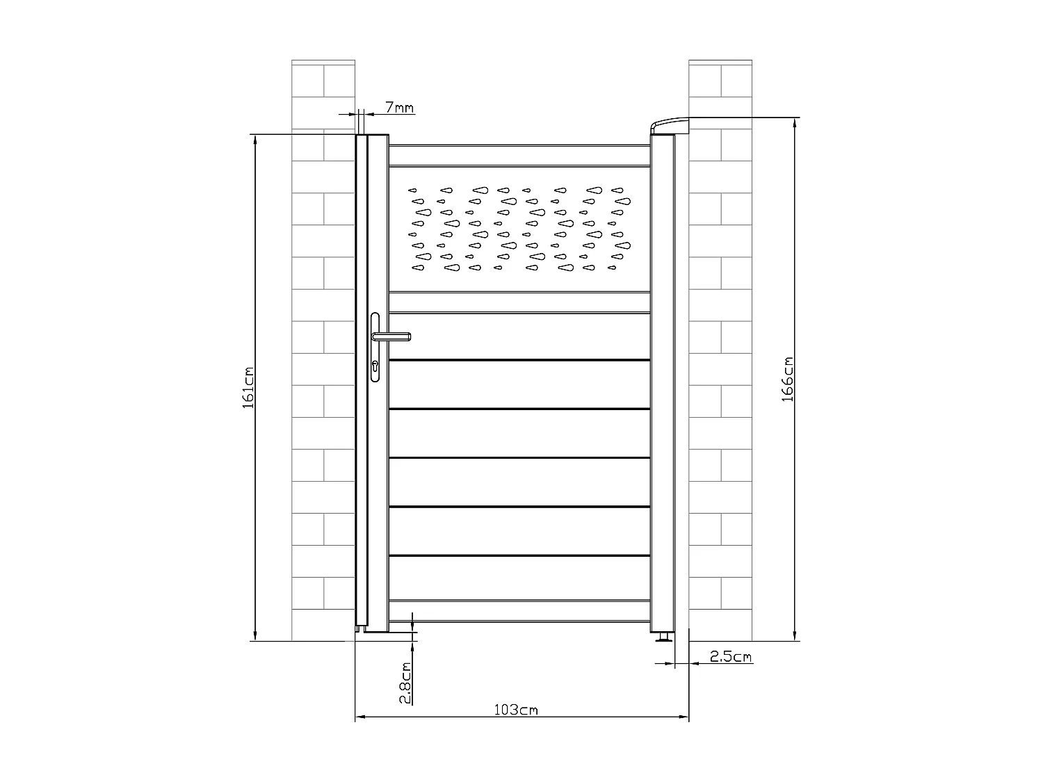 Portillon battant aluminium semi plein à motifs L103 x H166 cm anthracite - BAZIO