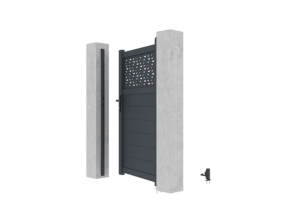 Gartentor Flügeltor - 103 x 166 cm - Aluminium - Halbvoll mit Muster - Anthrazit - BAZIO