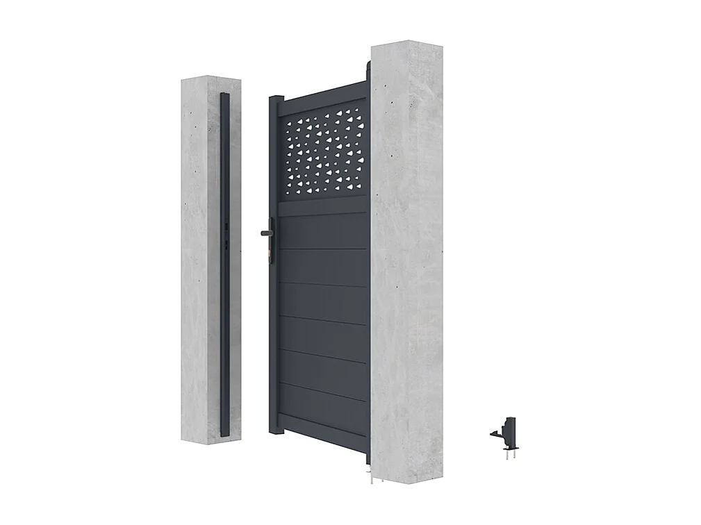 Portillon battant aluminium semi plein à motifs L103 x H166 cm anthracite - BAZIO
