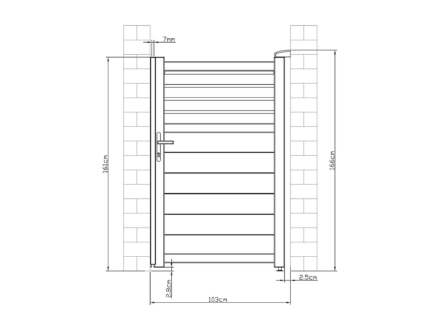 Porta de batente em alumínio estilo persiana de C103 x A166 cm cor antracite - VIAZO