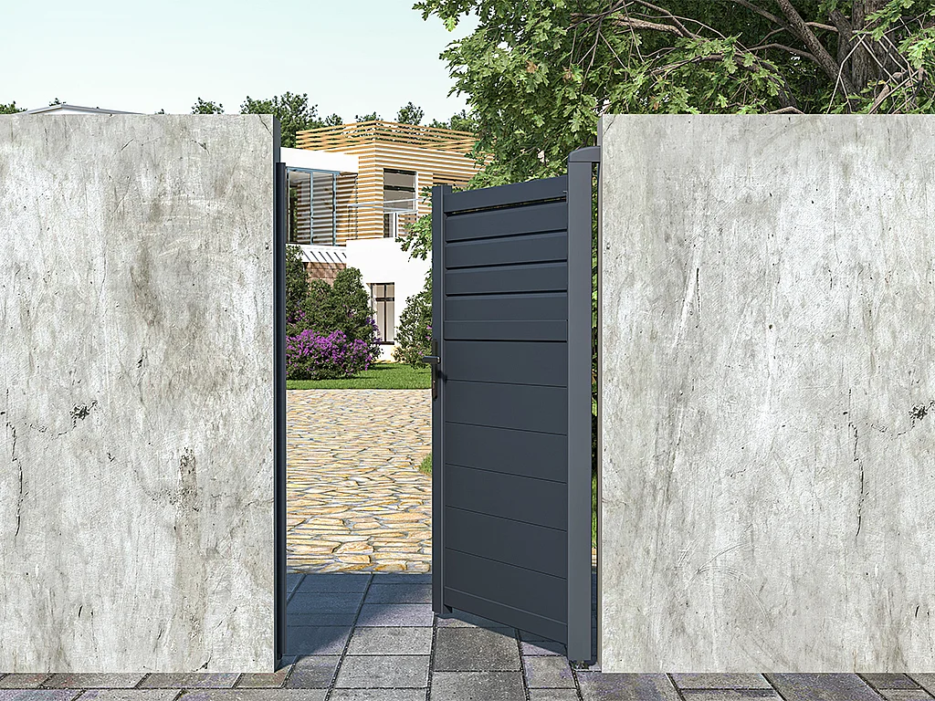 Porta de batente em alumínio estilo persiana de C103 x A166 cm cor antracite - VIAZO