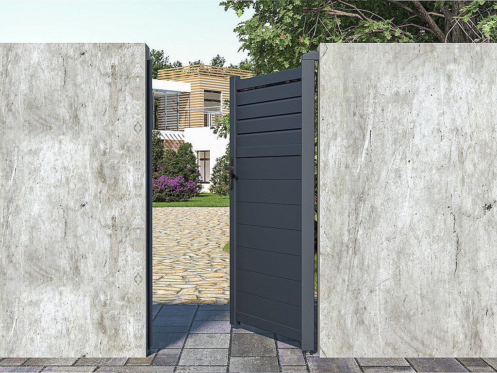 Vente-unique Gartentor Flügeltor - Aluminium - 103 X 180 Cm - Anthrazit - Viazo