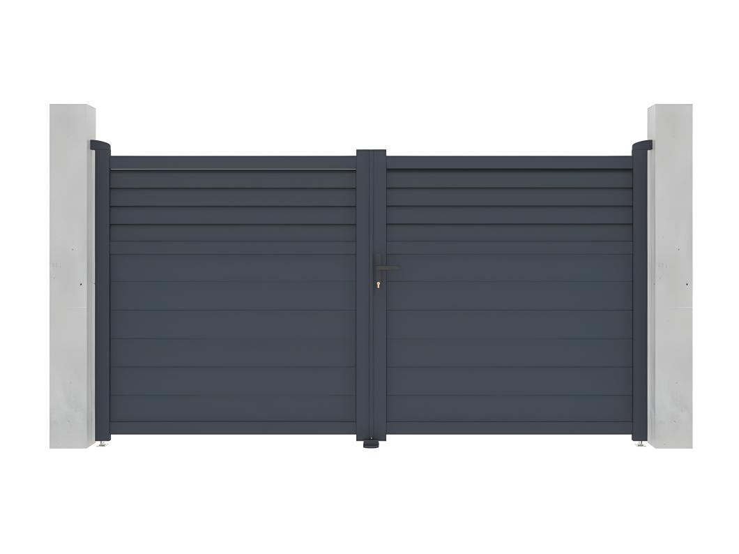 Portail battant aluminium persienné L305 x H166 cm anthracite - VIAZO