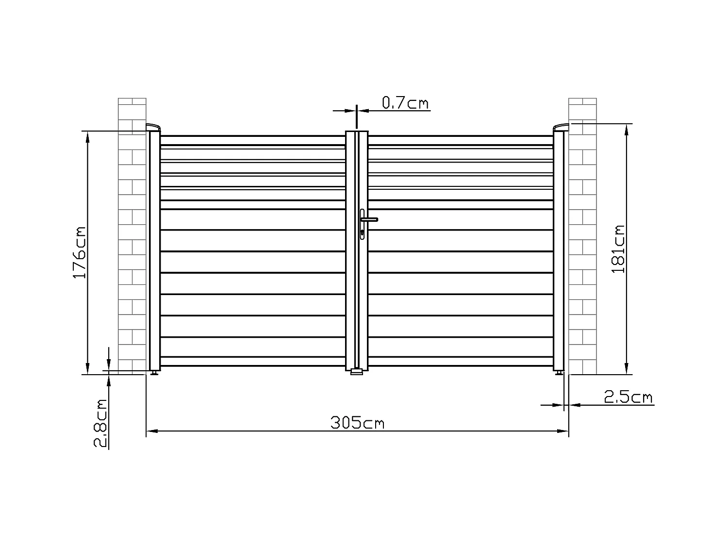 Portail battant aluminium persienné L305 x H181 cm anthracite - VIAZO